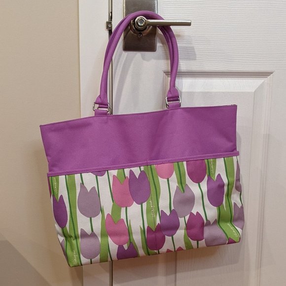 Purple Tulip Print Spring/Summer Tote - Picture 2 of 3